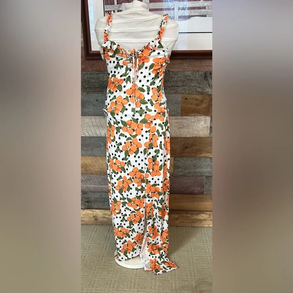 NWT-PrettyLittleThing Orange Print Polka Dot Dress - Picture 8 of 9